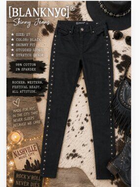 BLANKNYC Black Studded Skinny Jeans Size 27